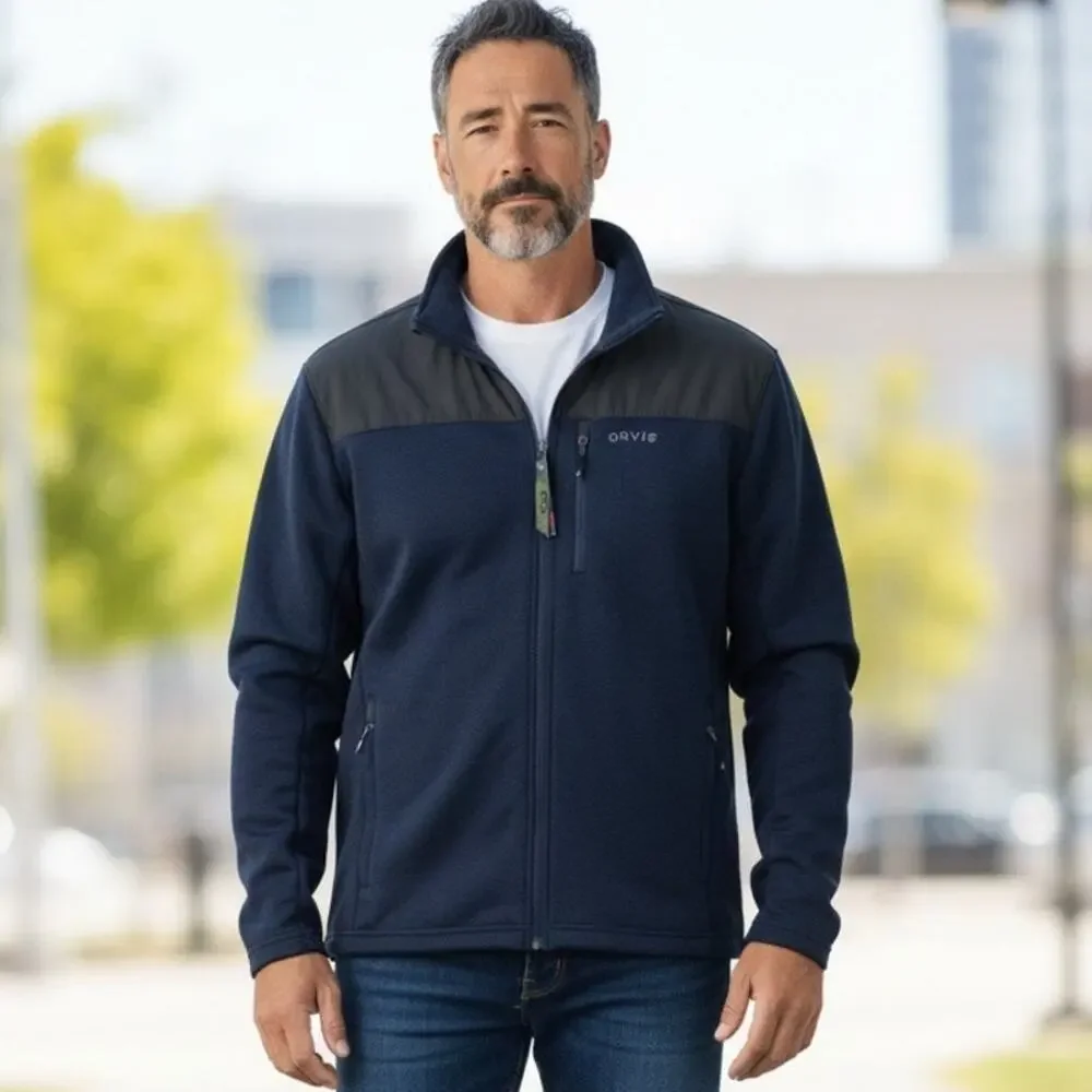 NWT Orvis Men's Bonded Mesh Full-Zip Jacket In Dark Blue Fleece Size Medium